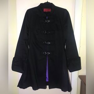 COPY - Tripp NYC Black Gothic Trench Coat with Satin Purple Lining